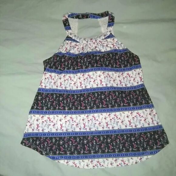 🌻3/$15 Colorful floral striped halter summer top blouse - Picture 1 of 4